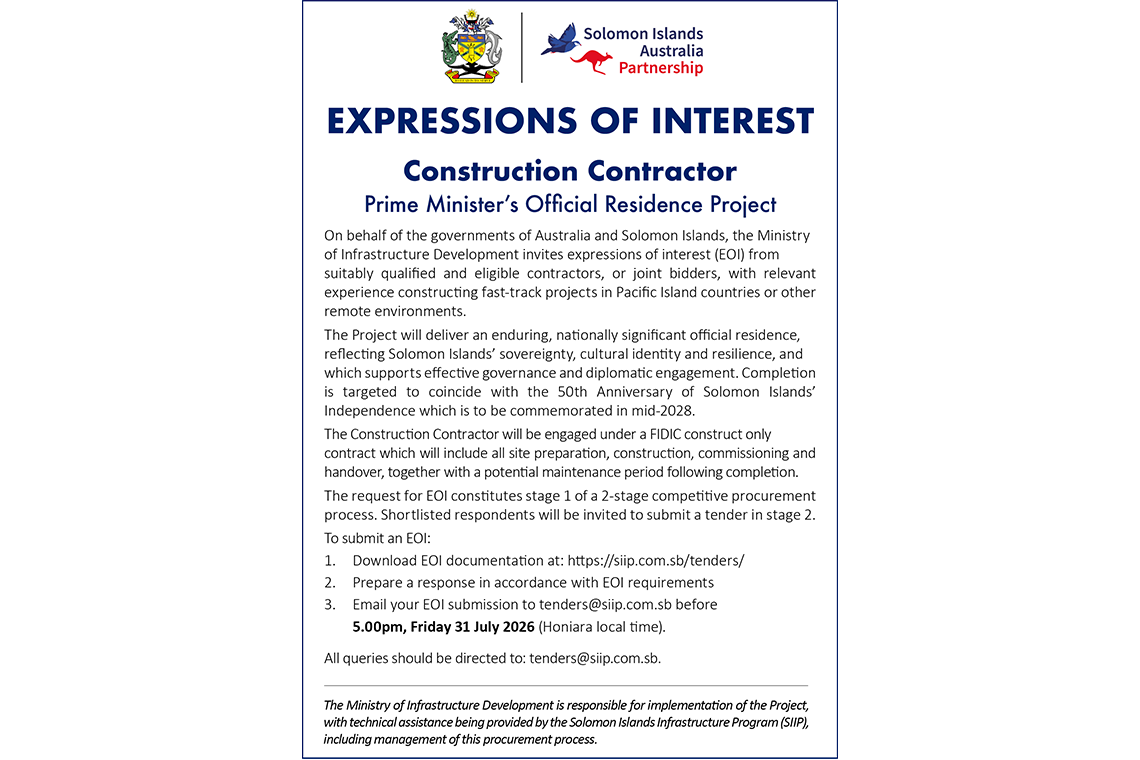 EOI PM Residence Construction Contract